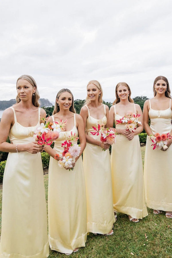 Sheath Spaghetti Straps Long Yellow Bridesmaid Dress BD132 US0 / Yellow Sheath Spaghetti Straps Long Yellow Bridesmaid Dress BD132 US0 / Yellow