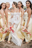 Sheath Spaghetti Straps Long Yellow Bridesmaid Dress BD132-Pgmdress