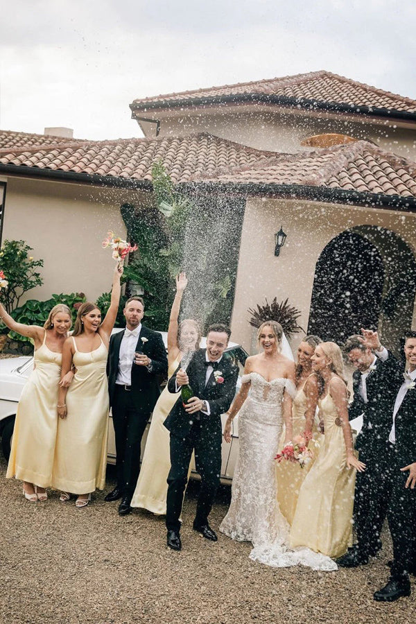 Sheath Spaghetti Straps Long Yellow Bridesmaid Dress BD132-Pgmdress