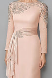 Sheath Blush Long Sleeve Mother Of The Bride Dress With Beading-Pgmdress