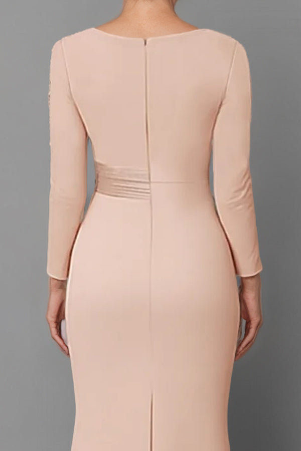 Sheath Blush Long Sleeve Mother Of The Bride Dress With Beading-Pgmdress