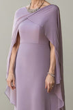 Sheath Chiffon Lilac Mother of the Bride Dress with Cape Sleeves-Pgmdress