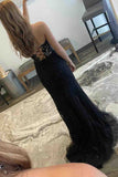 Sheath Lace Strapless Black Corset Long Prom Dress with Slit PSK605-Pgmdress
