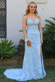 Sheath Lace Strapless Black Corset Long Prom Dress with Slit PSK605-Pgmdress