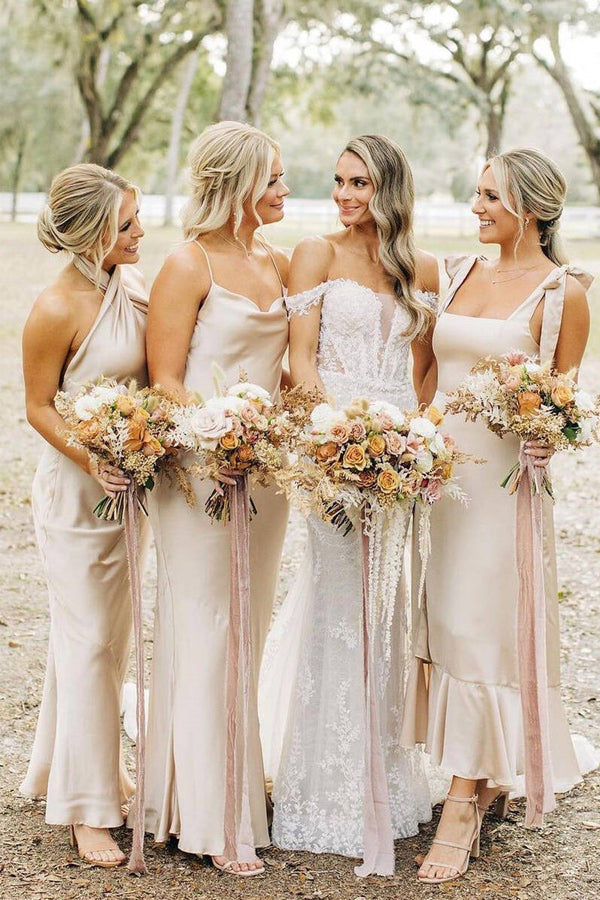 Simple Elegant Long Champagne Bridesmaid Dress BD131 US4 / Champagne Simple Elegant Long Champagne Bridesmaid Dress BD131 US4 / Champagne