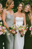 Simple Mermaid Spaghetti Straps Ivory Wedding Dress Bridal Dress-Pgmdress