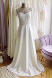 Simple Romantic A-line Modest Wedding Dress Beach Wedding Dress-Pgmdress