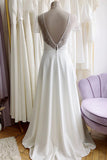 Simple Romantic A-line Modest Wedding Dress Beach Wedding Dress-Pgmdress