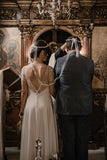 Simple Romantic A-line Modest Wedding Dress Beach Wedding Dress-Pgmdress