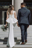 Einfaches Brautkleid Elfenbein Satin Kurzes Hochzeitskleid mit Schleife hinten WD727
