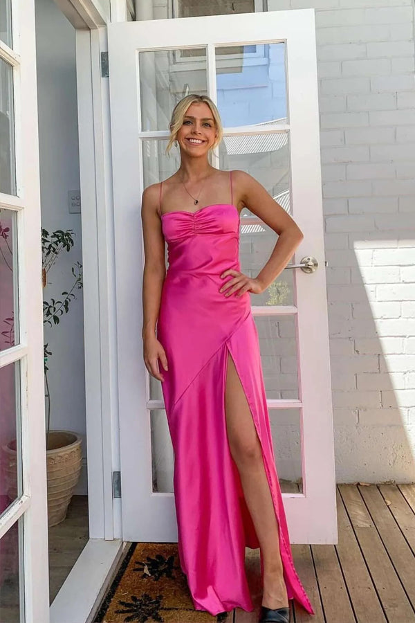 Simple Spaghetti Straps Satin Yellow Long Prom Dress PSK594-Pgmdress