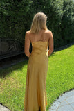 Simple Spaghetti Straps Satin Yellow Long Prom Dress PSK594-Pgmdress