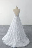 Spaghetti Straps Floral Lace Light Dusty Blue Tulle Wedding Dress-Pgmdress