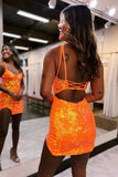 Spaghetti Straps Tight Orange Homecoming Dress Short Prom Dress PD525-Pgmdress