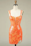 Spaghetti Straps Tight Orange Homecoming Dress Short Prom Dress PD525-Pgmdress