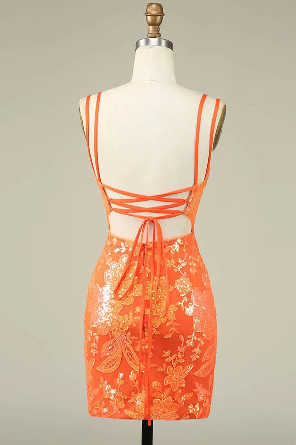Spaghetti Straps Tight Orange Homecoming Dress Short Prom Dress PD525-Pgmdress
