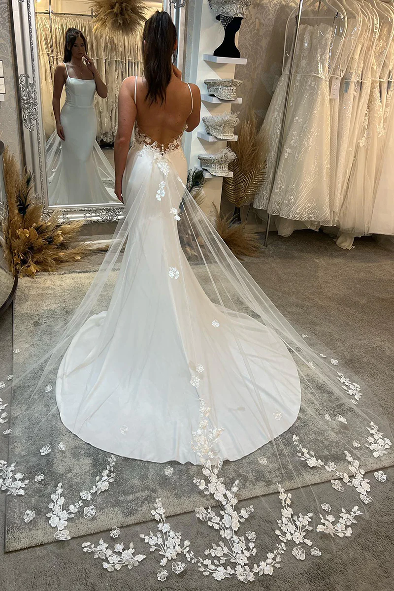 Spaghetti Straps Lace Beach Mermaid Court Train Wedding Dress  WD648-Pgmdress