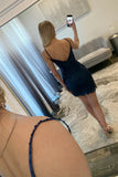 Spaghetti Straps Sequin Lace Bodycon Homecoming Dress with Keyhole-Pgmdress
