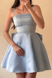 Spaghetti Straps Sleeveless Satin Party Dress Homecoming Dress with Bow-Pgmdress