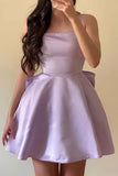 Spaghetti Straps Sleeveless Satin Party Dress Homecoming Dress with Bow-Pgmdress