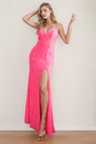 Spaghetti Straps Fuchsia Prom Dress Party Dress With Split-Pgmdress