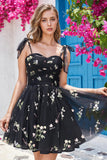 Ärmelloses Homecoming-Kleid mit Spaghettiträgern und Tüll und Blumenmuster, PD485