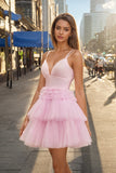 Spaghetti Straps V-Neck A-Line Tulle Mini Homecoming Dress PD488-Pgmdress