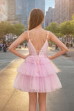 Spaghetti Straps V-Neck A-Line Tulle Mini Homecoming Dress PD488-Pgmdress