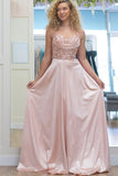 Robe de bal longue rose scintillante à bretelles spaghetti et coupe trapèze (PSK647)