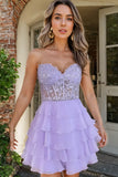 Sparkly A-line Strapless Appliques Tiered Lilac Homecoming Dress PD553-Pgmdress