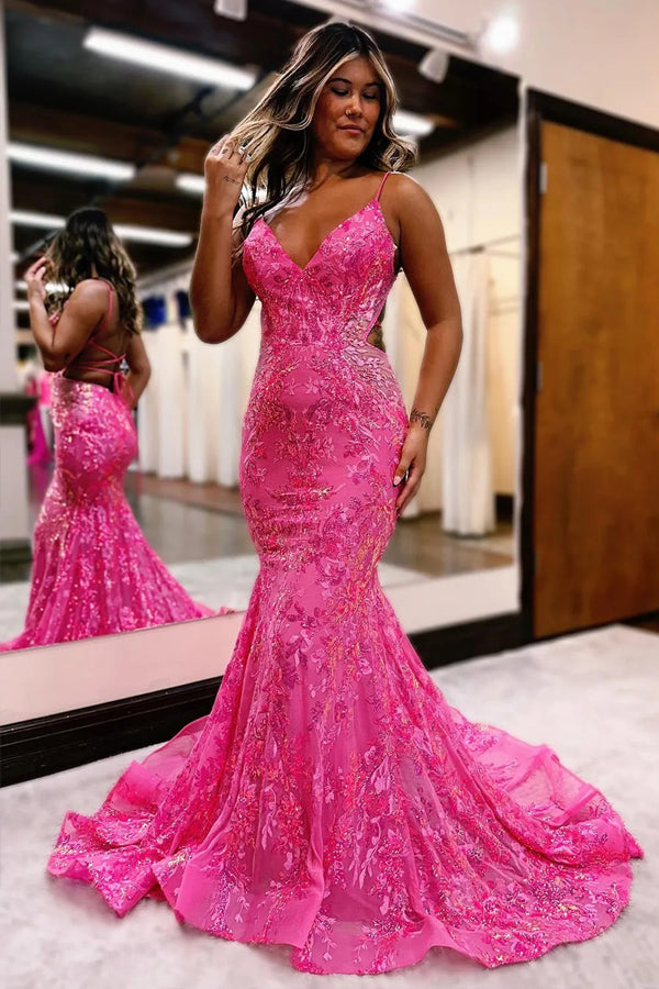 Sparkly Mermaid Spaghetti Straps Blue Prom Dress with Sequined PSK699-Pgmdress
