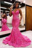 Sparkly Mermaid Spaghetti Straps Blue Prom Dress with Sequined PSK699-Pgmdress