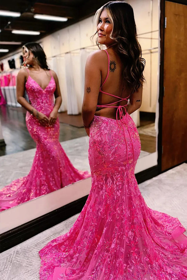 Sparkly Mermaid Spaghetti Straps Blue Prom Dress with Sequined PSK699-Pgmdress