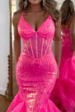 Sparkly Mermaid Spaghetti Straps Hot Pink Prom Dress PSK568-Pgmdress
