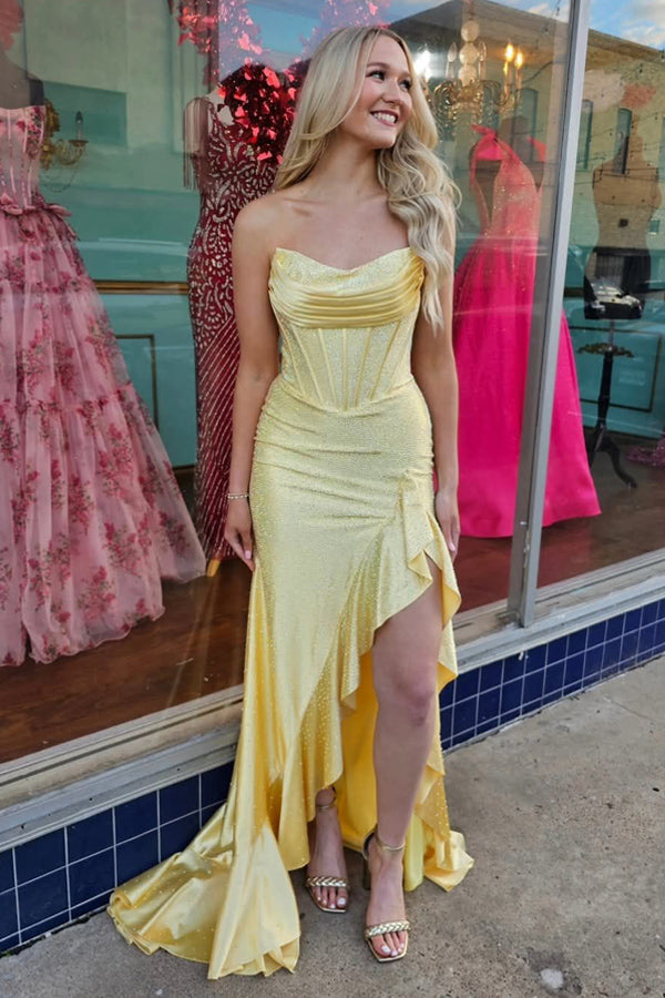 strapless orange prom dress STRAPLESS FORMAL DRESS style JQ1101