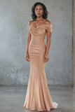 Sparkly Off the Shoulder Champagne Mother Of The Bride Dress