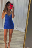 Sparkly Royal Blue Bodycon Corset Homecoming Dress With Beading-Pgmdress