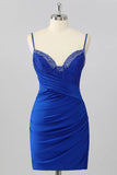 Sparkly Royal Blue Bodycon Corset Homecoming Dress With Beading-Pgmdress