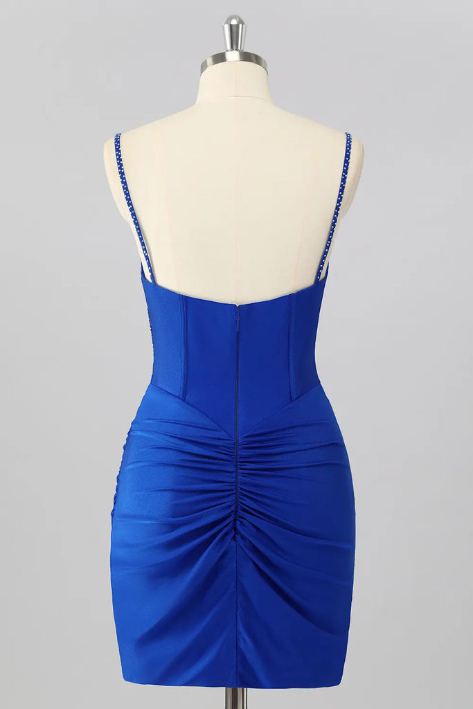 Sparkly Royal Blue Bodycon Corset Homecoming Dress With Beading-Pgmdress