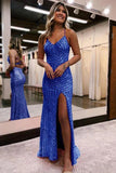 Sparkly Sequin Orange Long Glitter Prom  Dress With Split PSK443