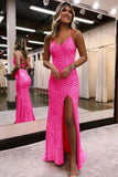 Sparkly Sequin Orange Long Glitter Prom  Dress With Split PSK443