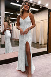 Sparkly Sequin Orange Long Glitter Prom  Dress With Split PSK443