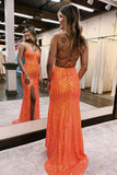 Sparkly Sequin Orange Long Glitter Prom  Dress With Split PSK443