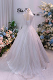 Sparkly Square Neck 3D Flowers Beaded Tulle Princess Wedding Dress-Pgmdress