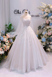 Sparkly Square Neck 3D Flowers Beaded Tulle Princess Wedding Dress-Pgmdress