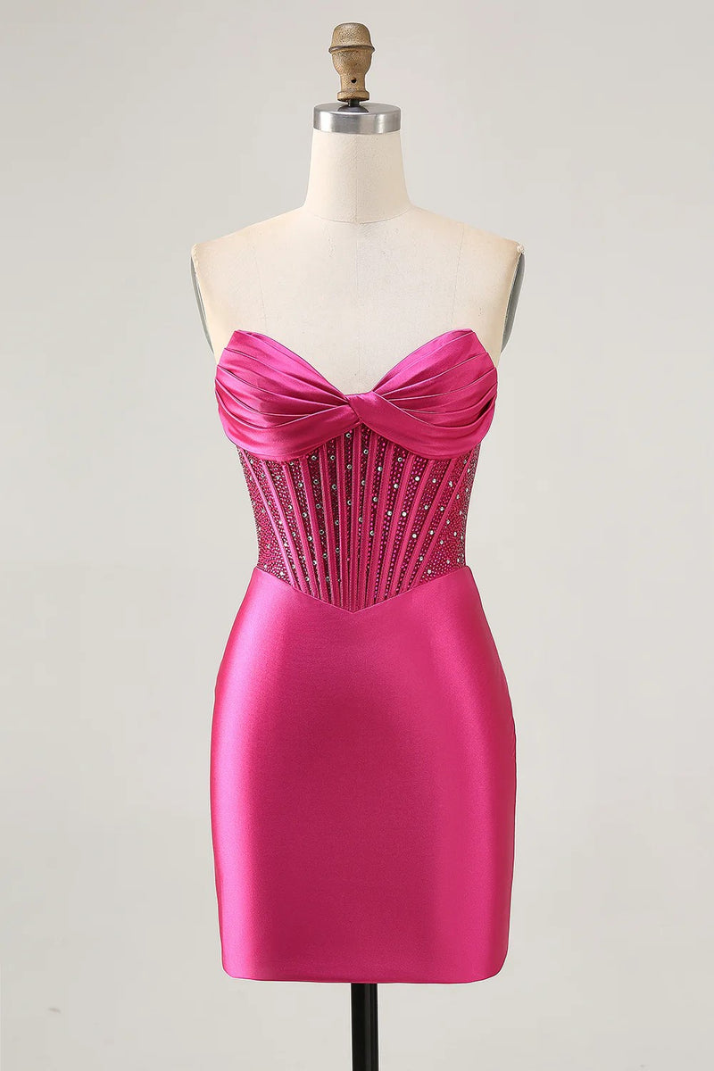 Sparkly Strapless Fuchsia Tight Corset Short Homecoming Dress-Pgmdress