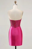 Sparkly Strapless Fuchsia Tight Corset Short Homecoming Dress-Pgmdress