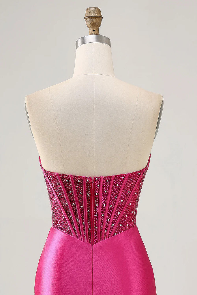 Sparkly Strapless Fuchsia Tight Corset Short Homecoming Dress-Pgmdress