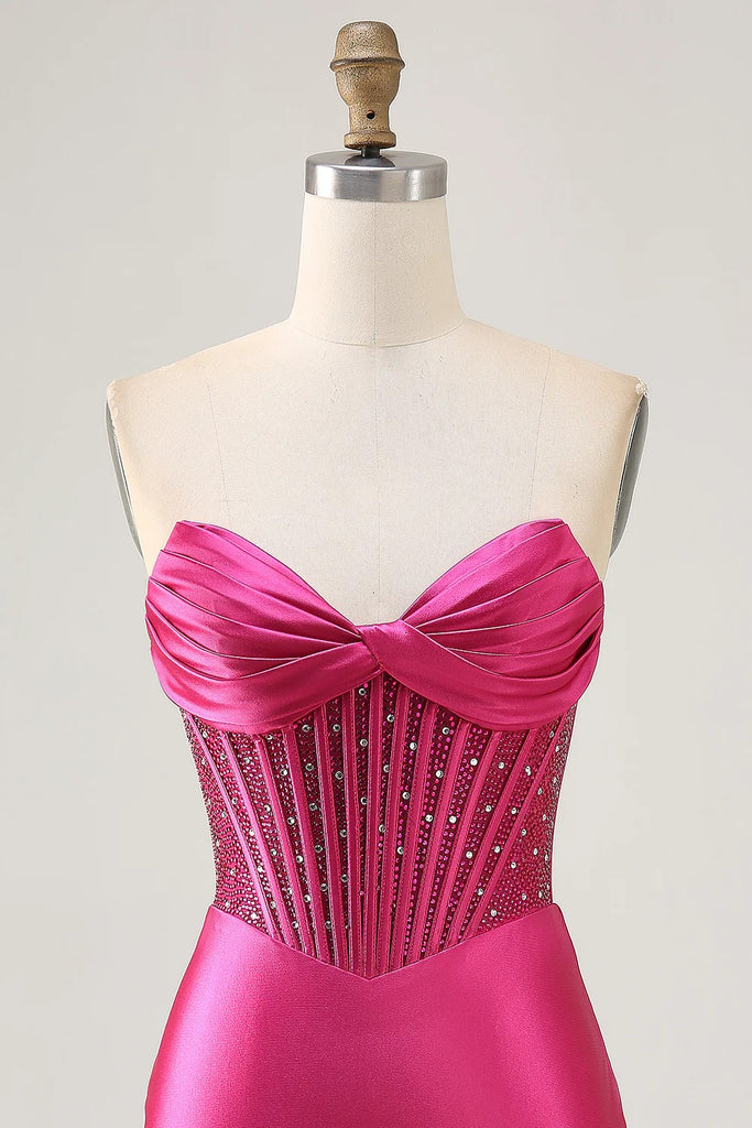 Sparkly Strapless Fuchsia Tight Corset Short Homecoming Dress-Pgmdress
