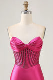 Sparkly Strapless Fuchsia Tight Corset Short Homecoming Dress-Pgmdress